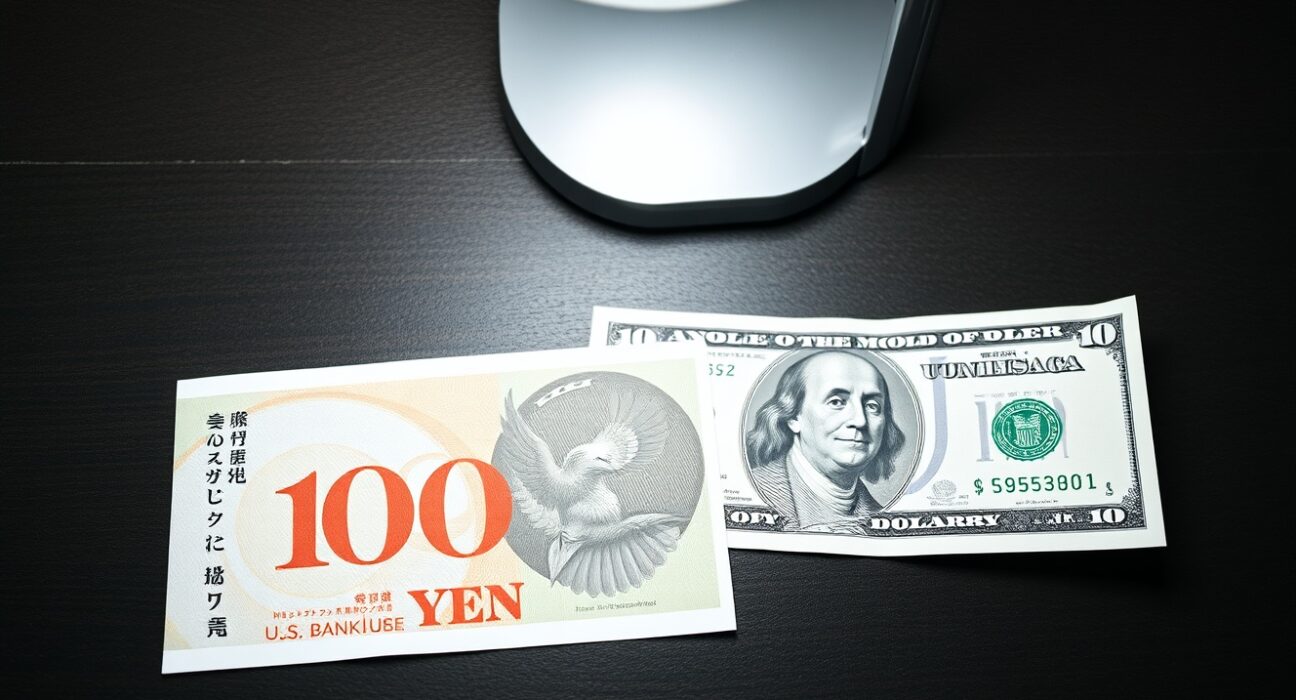 Japanese yen and US dollar banknotes on a desk representing forex market reaction to Federal Reserve decision