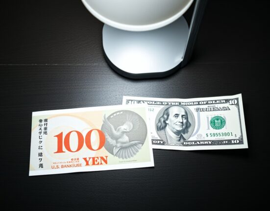 Japanese yen and US dollar banknotes on a desk representing forex market reaction to Federal Reserve decision