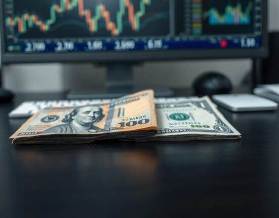 Japanese yen and US dollar banknotes on a desk representing currency market movements.