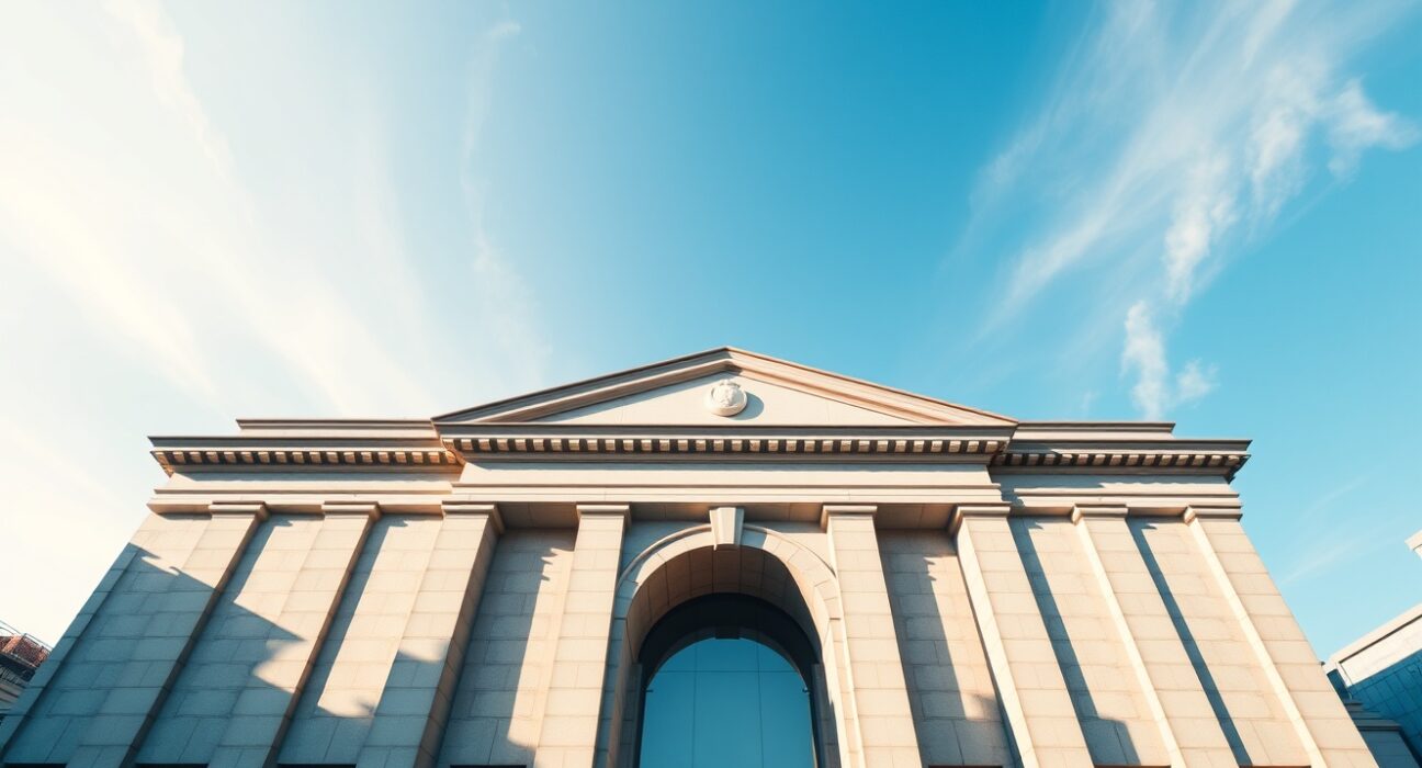 Exterior view of the Bank of Japan headquarters in Tokyo on a clear day.
