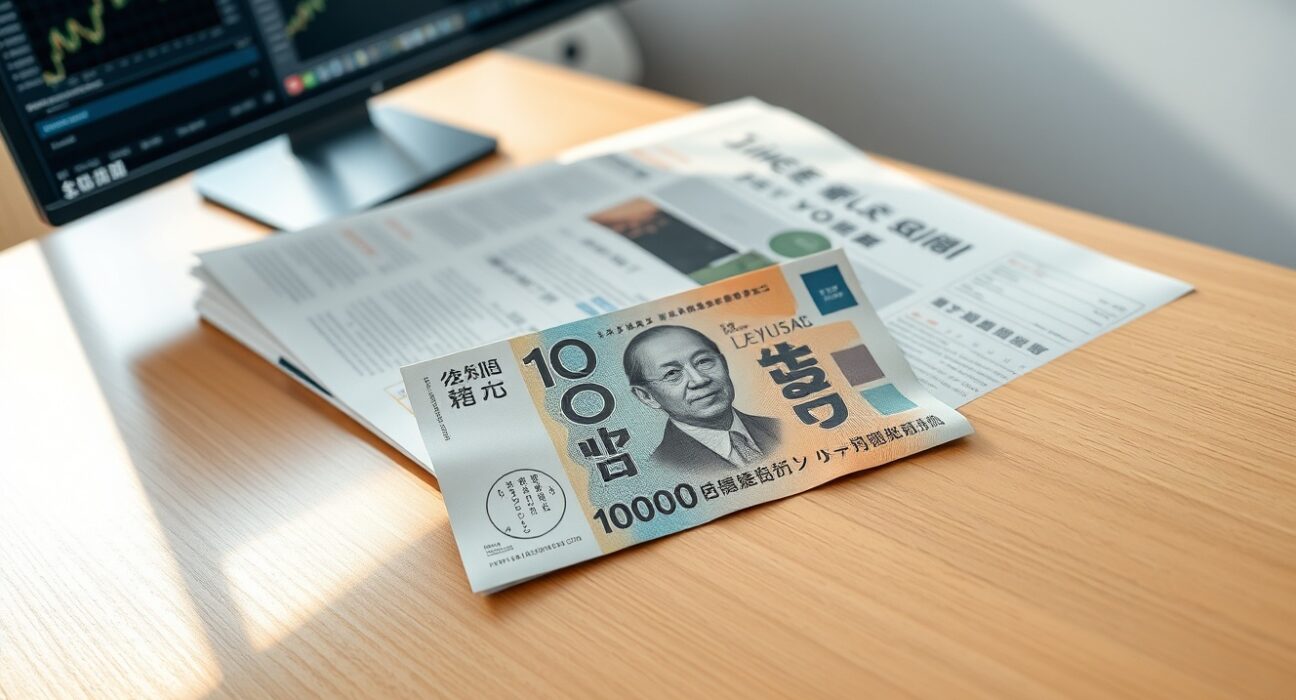 Japanese yen banknote on desk with financial newspaper and chart, representing forex intervention analysis by HSBC