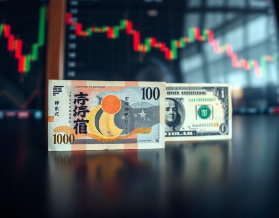 Japanese Yen and US Dollar banknotes on a trading desk, symbolizing currency market analysis.