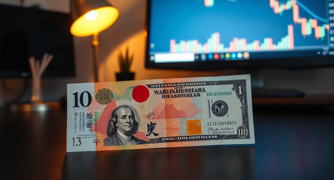 Japanese yen and US dollar banknotes with a forex chart in the background, representing currency market analysis.