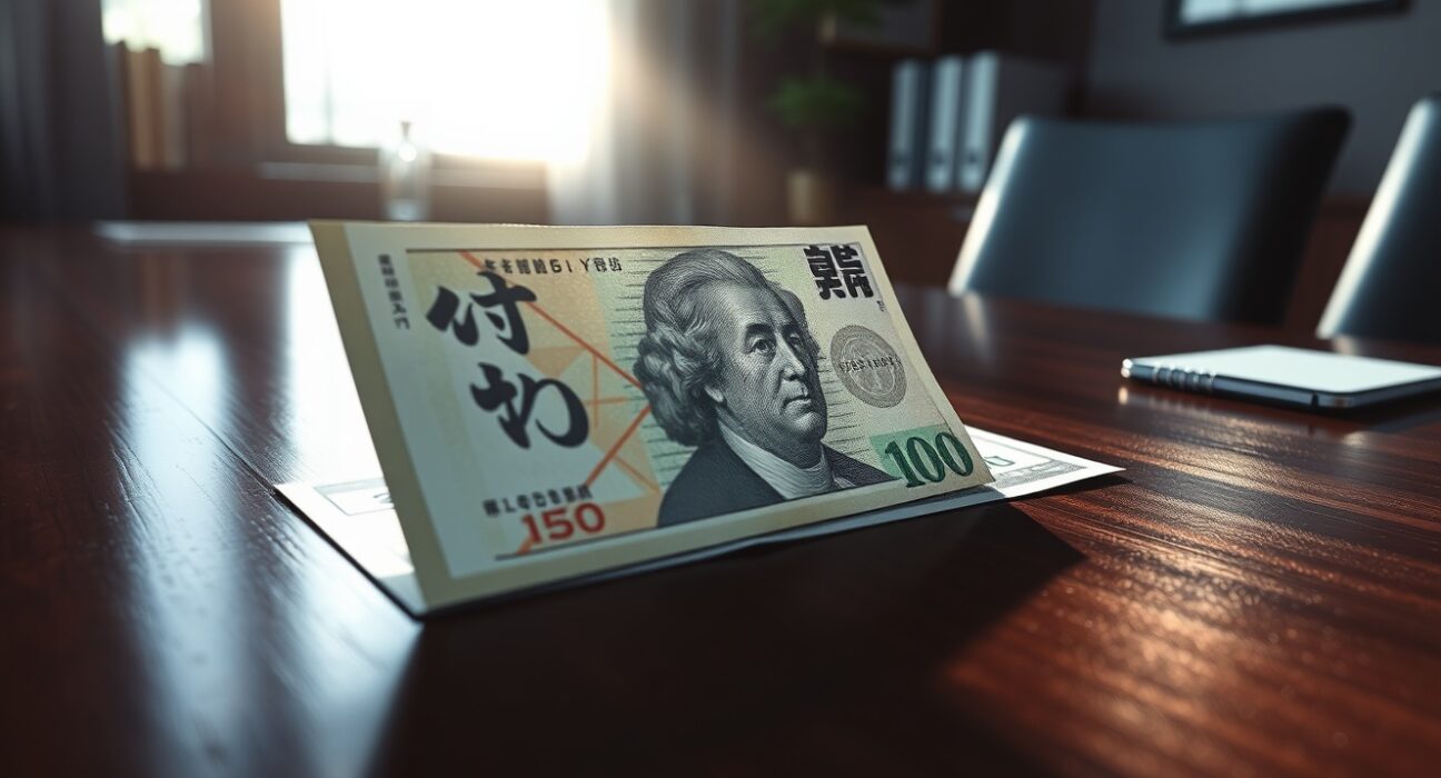 Japanese Yen and US Dollar banknotes representing the USD/JPY currency pair and intervention fears.