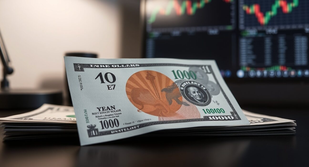 Close-up of Japanese Yen and US Dollar banknotes on a desk, representing forex market analysis and intervention risk.