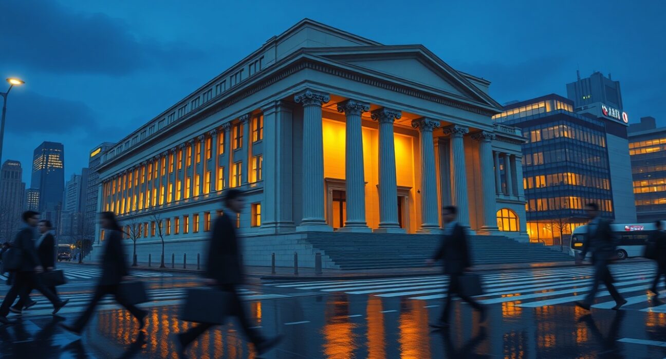 Bank of Japan headquarters in Tokyo representing monetary policy shift and yen intervention risk analysis