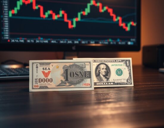 Japanese yen and US dollar banknotes with USD/JPY chart in background, representing currency intervention risk analysis