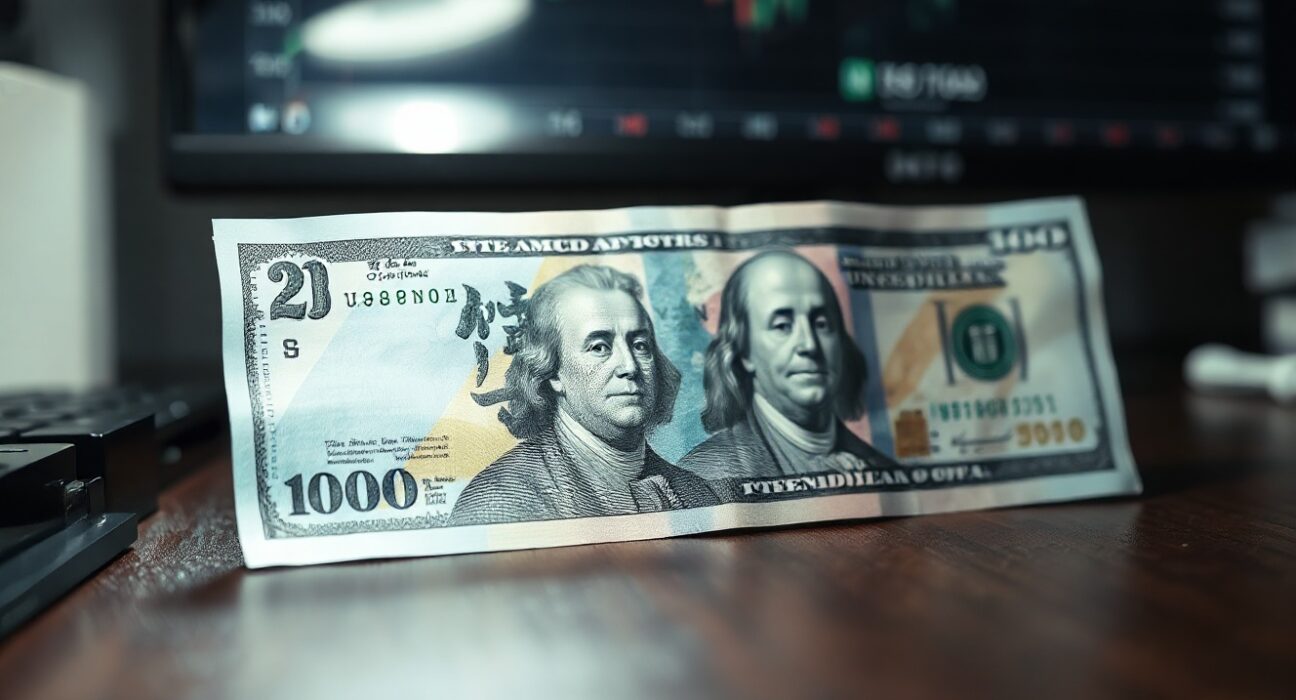 Japanese Yen and US Dollar banknotes on a desk representing forex market analysis