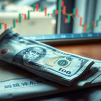 Japanese yen and US dollar banknotes with financial charts, symbolizing currency intervention risk.