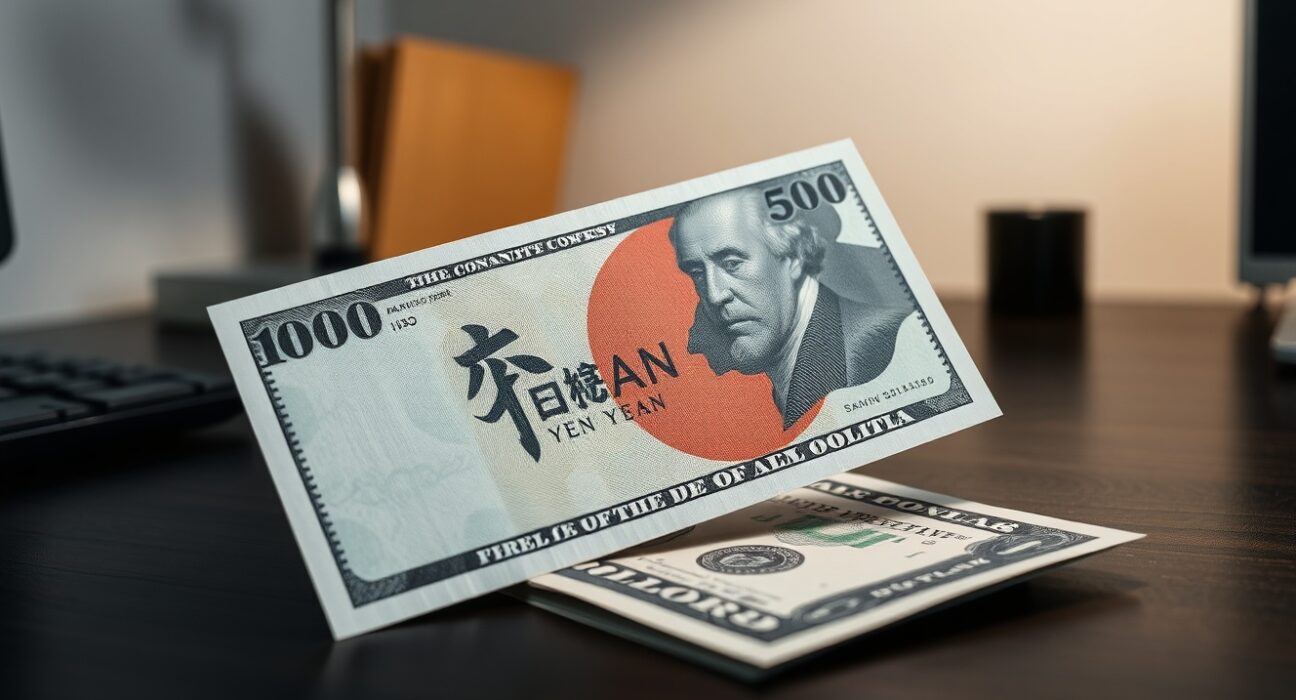 Japanese Yen and US dollar banknotes on a desk representing forex intervention risks
