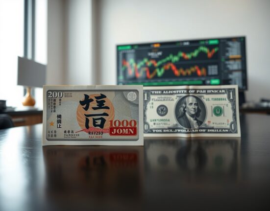 Japanese Yen and US Dollar banknotes compared, representing currency market tension and intervention fears.