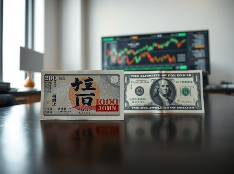 Japanese Yen and US Dollar banknotes compared, representing currency market tension and intervention fears.