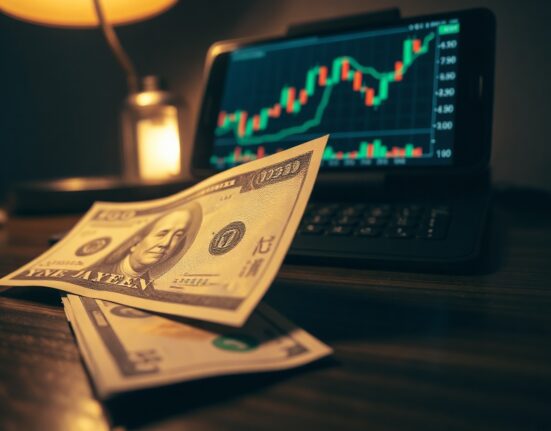 Japanese yen and US dollar notes with forex chart in background, illustrating currency market analysis.
