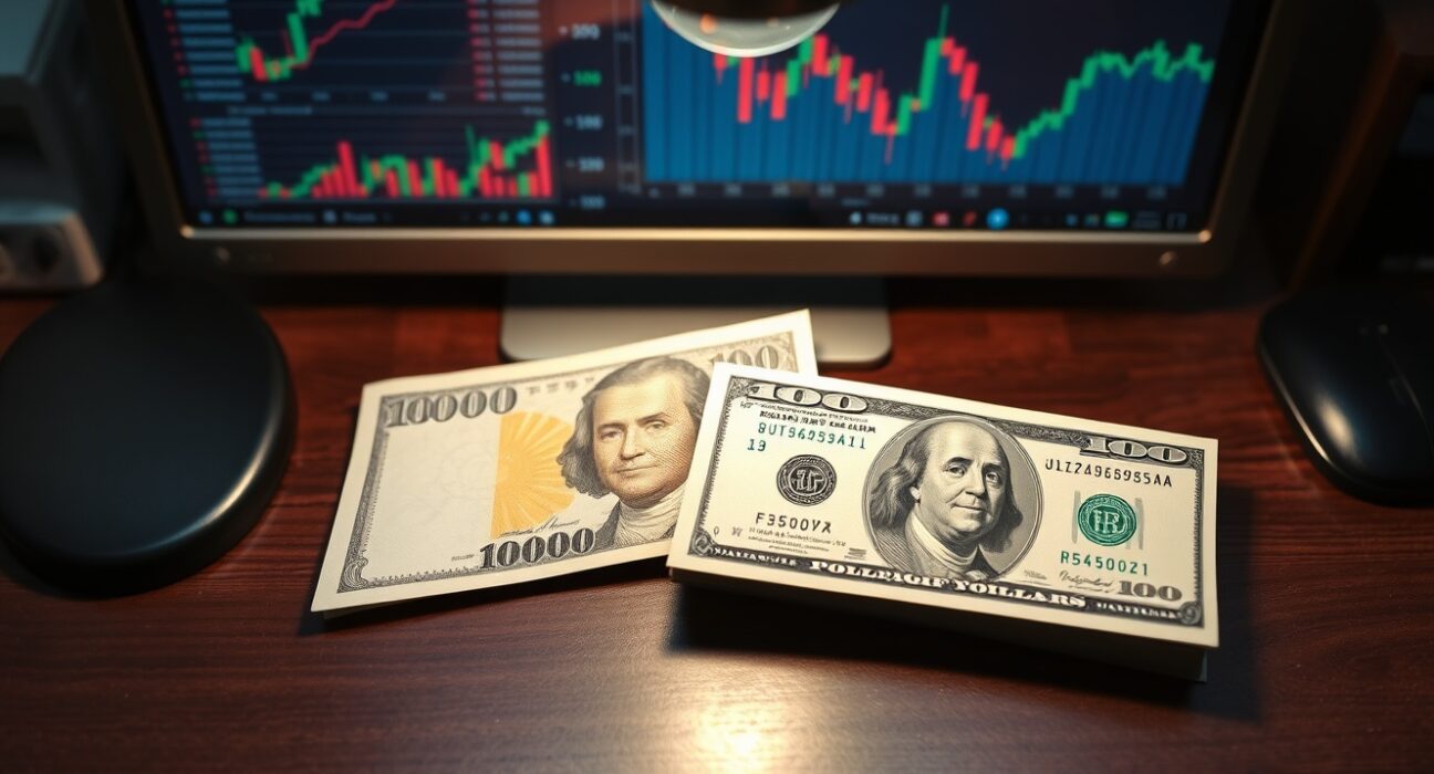 Japanese Yen and US Dollar banknotes side by side on a desk, representing currency market dynamics.