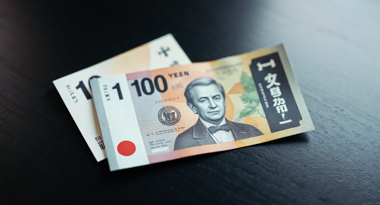 Japanese yen and US dollar banknotes on a desk, representing forex pressure