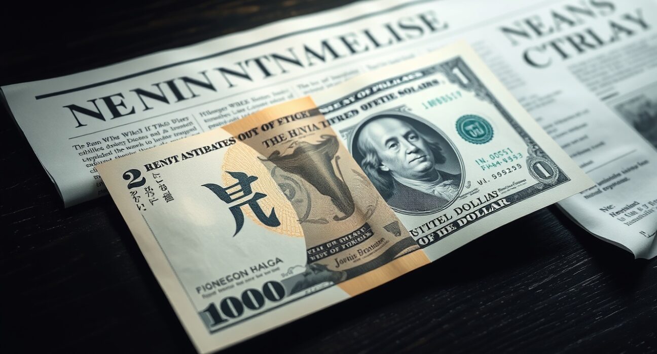 Japanese Yen and US Dollar banknotes on a desk, representing currency exchange rate analysis.