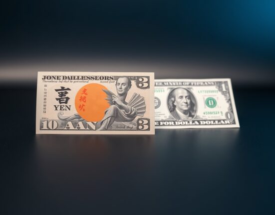 Japanese Yen and US Dollar banknotes on a desk representing currency exchange rates and forex analysis.