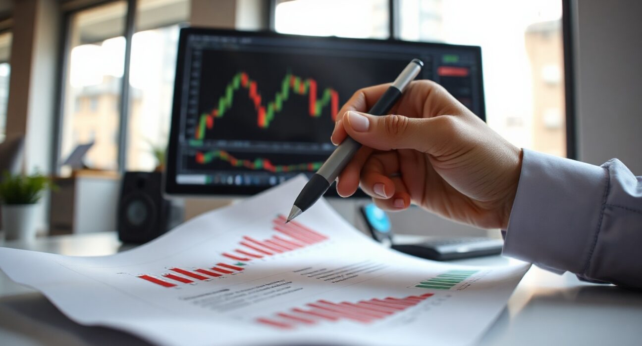 Analyst reviewing a candlestick chart for Japanese Yen market analysis