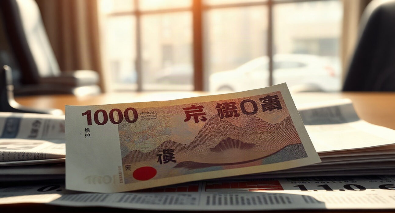 Japanese yen banknotes with a financial chart in the background, symbolizing currency market analysis