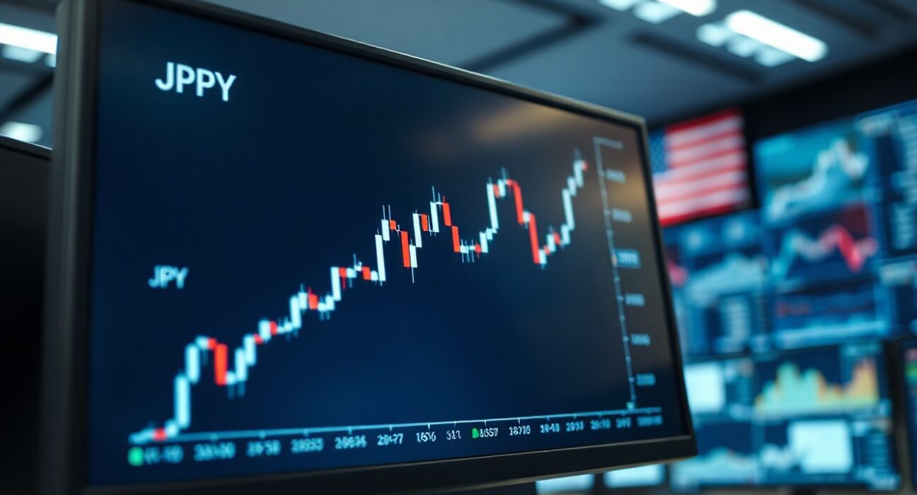 Japanese yen strengthens against US dollar amid intervention speculation, shown on a trading chart