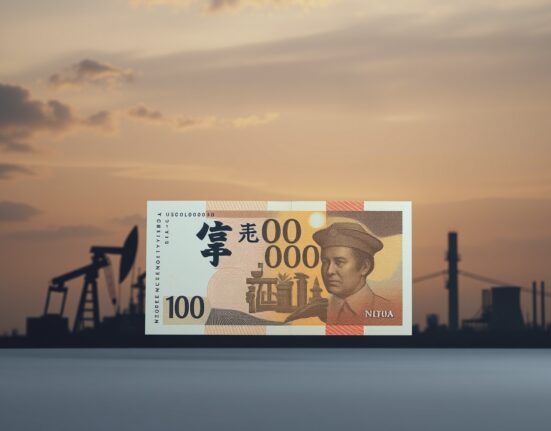 Japanese yen banknote with energy industry background representing currency pressure from import costs