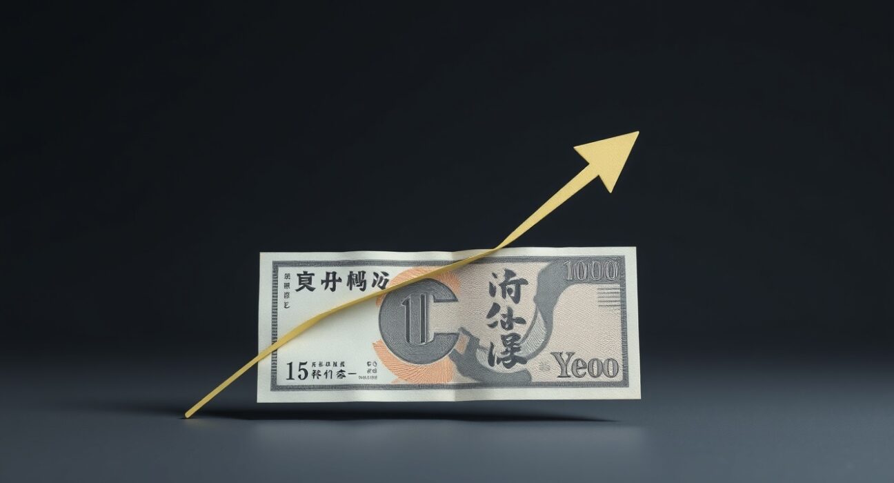 Japanese yen banknote with a fading upward arrow, representing the reversal of intervention-driven gains.