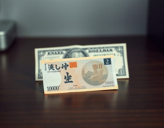 Japanese Yen and US dollar banknotes on a desk, representing currency market dynamics