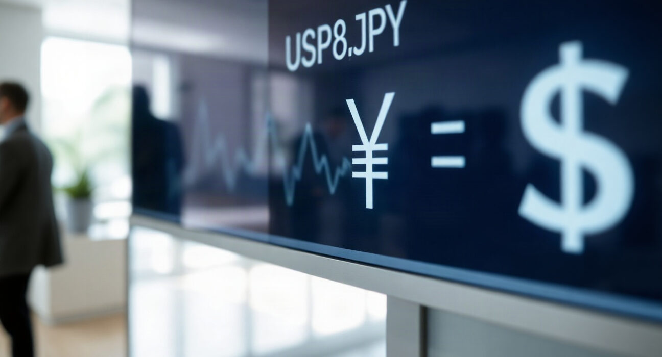 Japanese Yen and US Dollar exchange rate chart on a financial screen