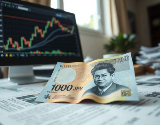 Japanese Yen banknotes with a financial chart in the background, symbolizing currency market analysis