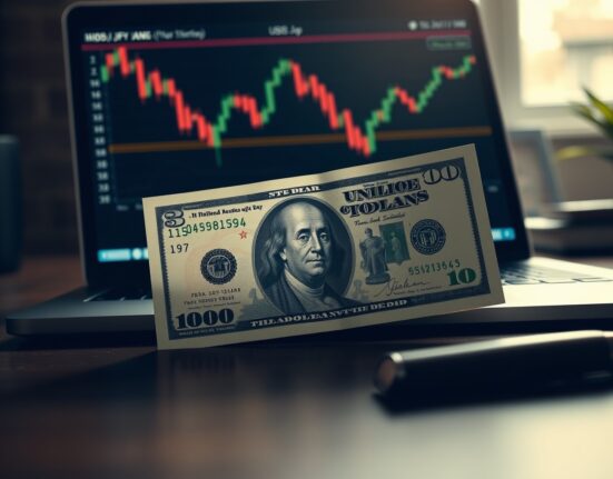 Japanese yen and US dollar banknotes with forex chart in background representing currency market reaction to US jobs data