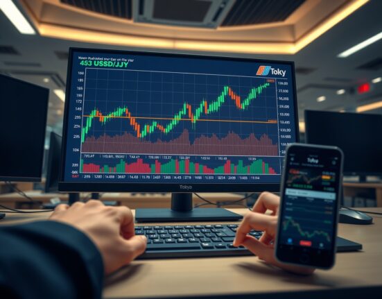 Analysis of the Japanese Yen's recovery against the US Dollar on a Tokyo trading desk chart.