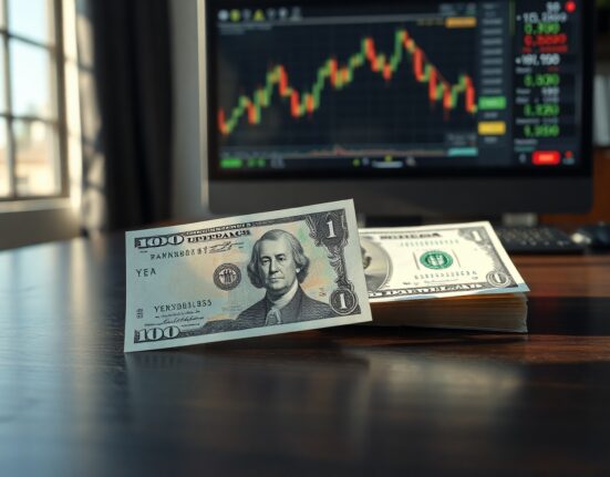 Japanese Yen and US Dollar banknotes on a desk representing forex market dynamics.