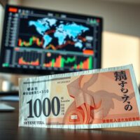 Japanese yen banknote in focus with financial charts in the background, representing currency market analysis.