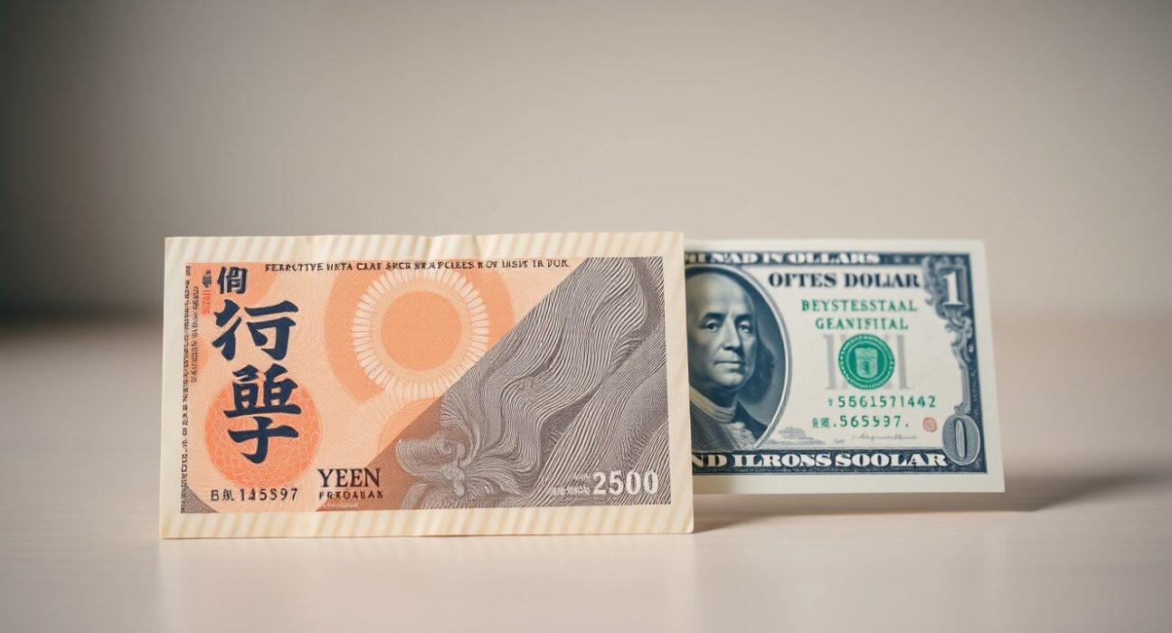 Japanese Yen and US Dollar banknotes on a desk, illustrating forex market sideways movement.