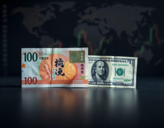 Japanese yen and US dollar banknotes on a dark surface, representing forex market dynamics.