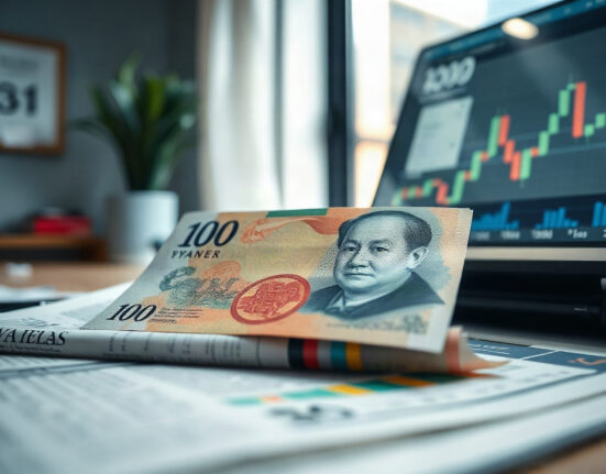 Japanese yen banknote with financial charts in background, representing currency market movements