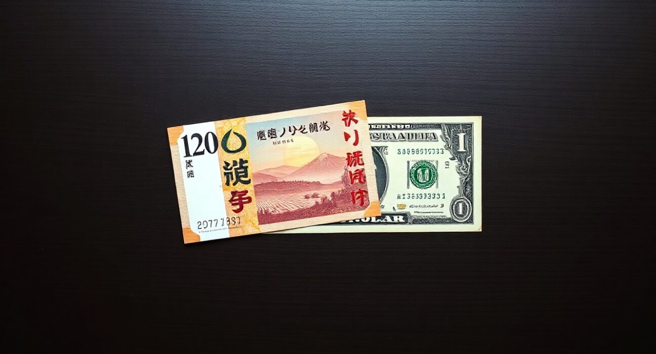 Japanese yen and US dollar banknotes on a desk representing forex market analysis
