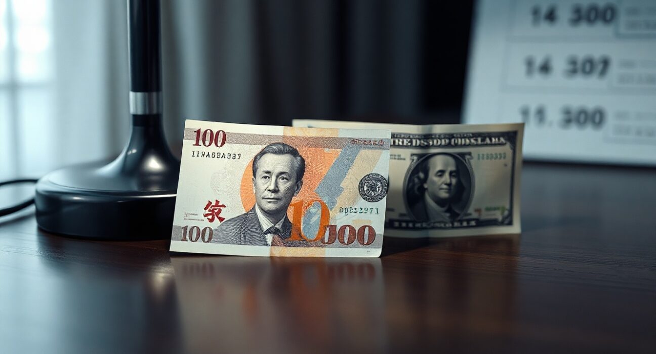 Japanese Yen and US Dollar banknotes on a desk representing forex market analysis