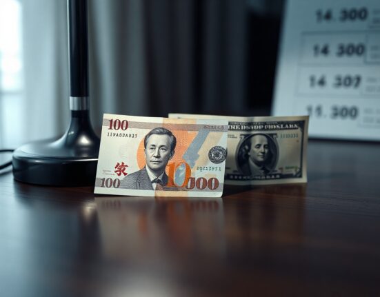 Japanese Yen and US Dollar banknotes on a desk representing forex market analysis