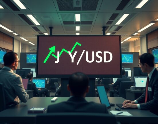 Japanese Yen surges against US Dollar on Tokyo trading floor display following Trump ceasefire news.