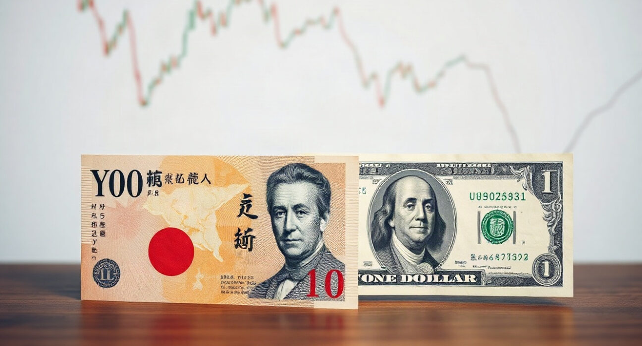 Japanese Yen and US Dollar banknotes with a chart background representing forex market movements