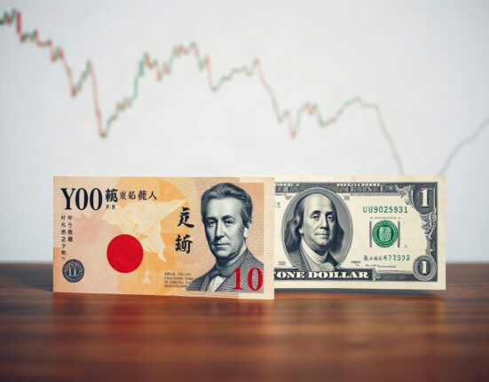 Japanese Yen and US Dollar banknotes with a chart background representing forex market movements