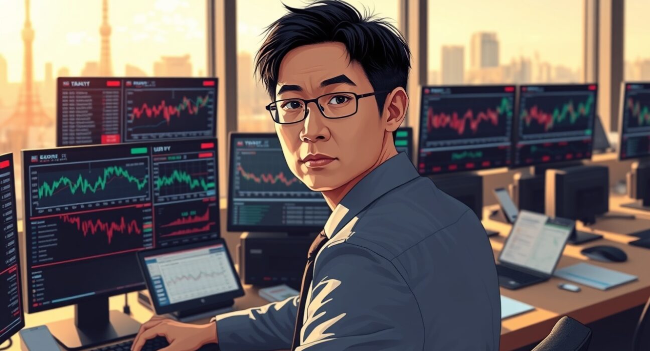 Tokyo financial analyst monitoring Japanese Yen currency trading data ahead of US inflation report