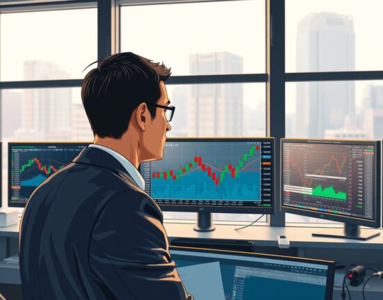 Trader in Tokyo analyzes USD/JPY exchange rate chart ahead of Federal Reserve policy announcement.