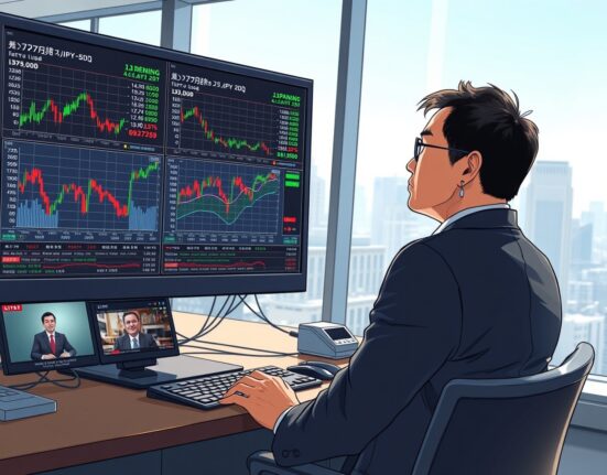 Tokyo trading desk analyzing Japanese Yen currency charts amid US-Iran geopolitical developments and US CPI data anticipation