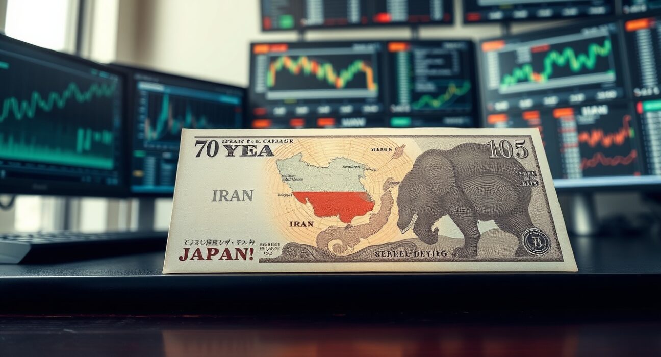 Japanese Yen banknote with Middle East map illustrating geopolitical impact on currency markets.