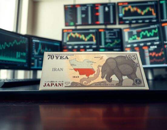 Japanese Yen banknote with Middle East map illustrating geopolitical impact on currency markets.