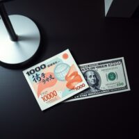 Japanese Yen and US Dollar banknotes side by side on a desk