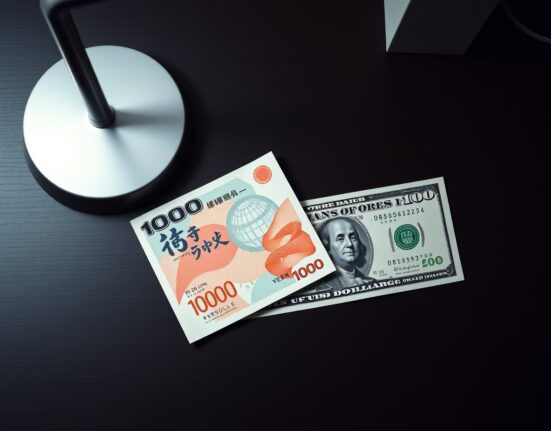 Japanese Yen and US Dollar banknotes side by side on a desk