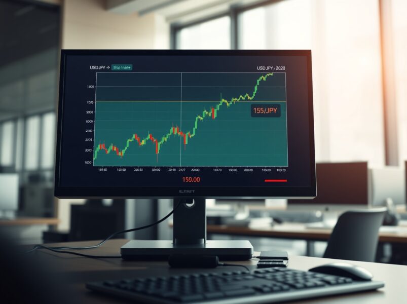 USD/JPY currency pair chart showing spike to 159.00 amid Japanese Yen weakening and Hormuz Strait tensions